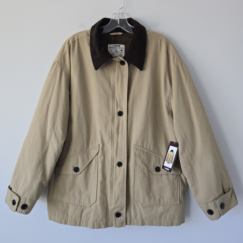 Ci Sono Barn Jacket Corduroy Collar Women M Khaki Tan NWT
